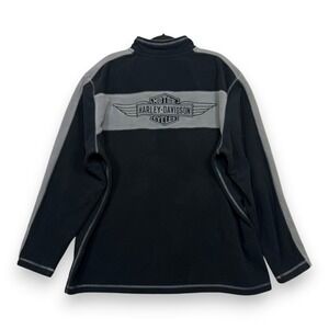 Harley Davidson Quarter Zip Mens 2XL Black Grey Fleece Pullover 96576-14VM Logo